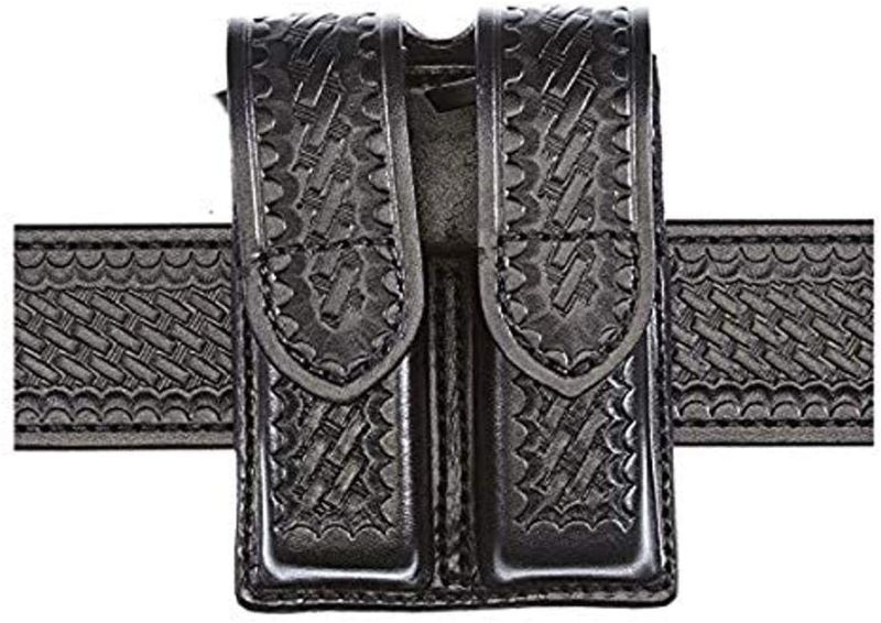 Photo 1 of Aker Leather Products Double Magazine Pouch Aker Leather 510 Double Magazine Pouch, Basketweave, .45 Double Stack, Hidden Snap, Black