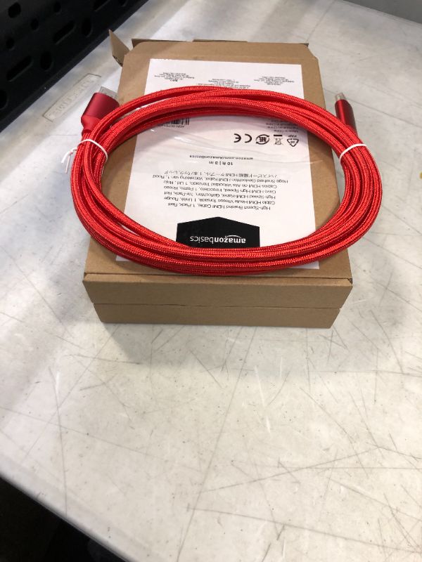 Photo 2 of Amazon Basics 10.2 Gbps High-Speed 4K HDMI Cable with Braided Cord, 10-Foot, Red (2)

