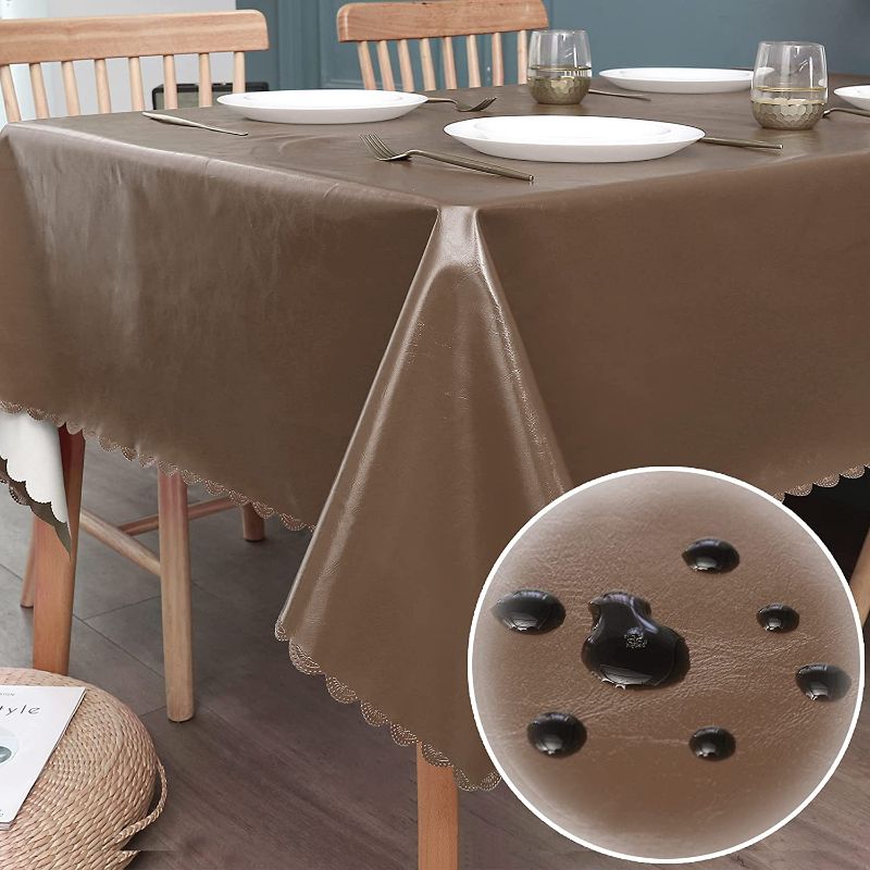 Photo 1 of YURIHOME Vinyl Tablecloth Brown Drop Table Cloths for Rectangle Tables 60 x 84 Farmhouse Outdoor Picnic Desk Table Cover Protector Pads for Dining Room Party Waterproof Table Cloth