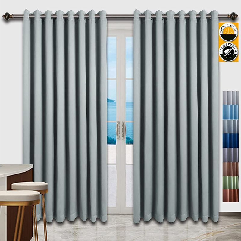 Photo 1 of 100% Blackout Curtains for Bedroom/Living Room/Terrace Doors, Curtains 96 inches Long Grey,Wide Curtains(104 x 96 inches, 1 Panel),MAIHAI