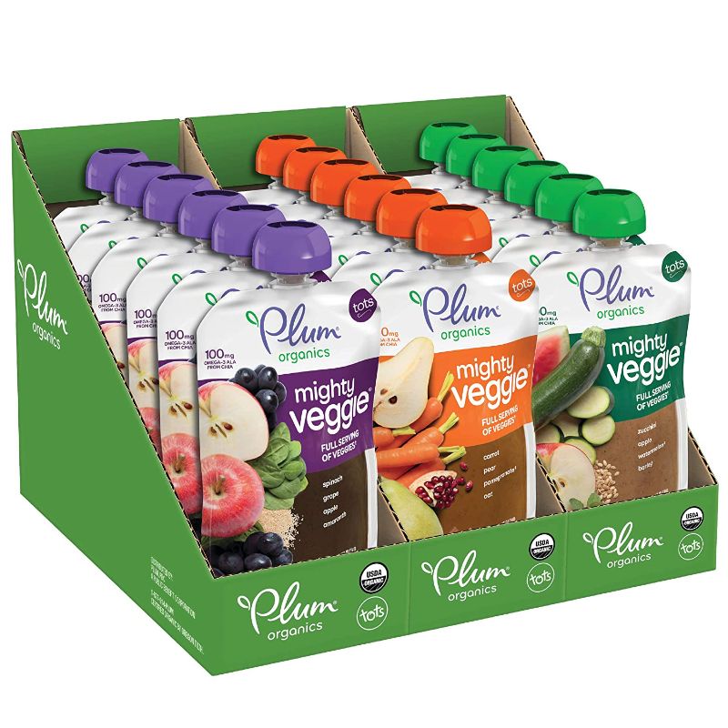 Photo 1 of Plum Organics Baby Food Pouch | Mighty Veggie | Variety Pack | 4 Ounce | 18 Pack | Organic Food Squeeze for Babies, Kids, Toddlers