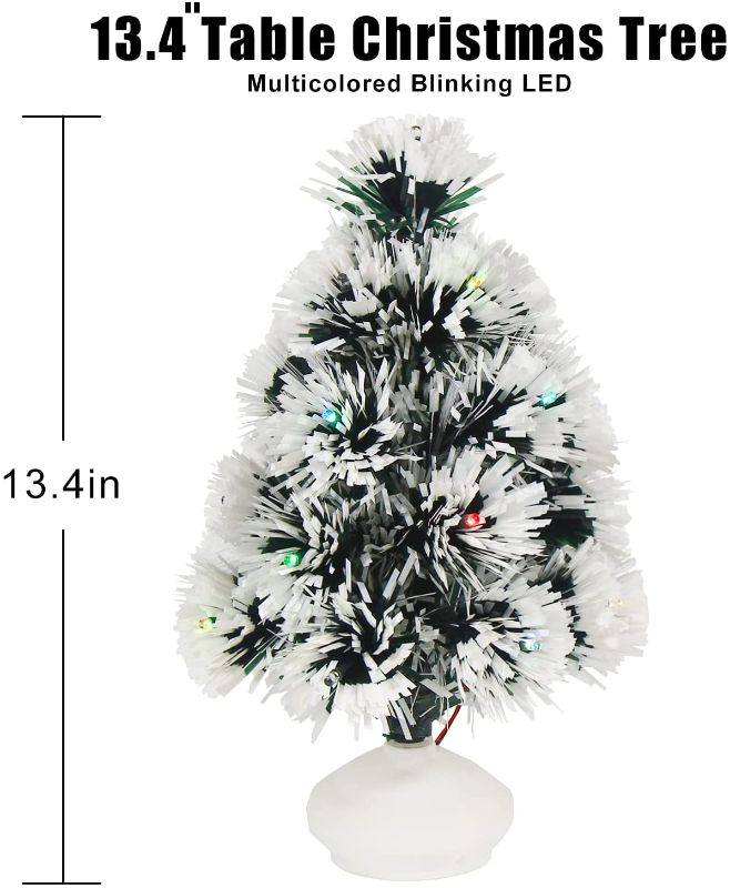 Photo 1 of CCINEE Tabletop Mini Christmas Tree with Light, 13.4 Inch Prelit Flocked Christmas Tree Battery Operated Small Xmas Tree with Flashing LED Lights for Christmas Party Home Office Decoration