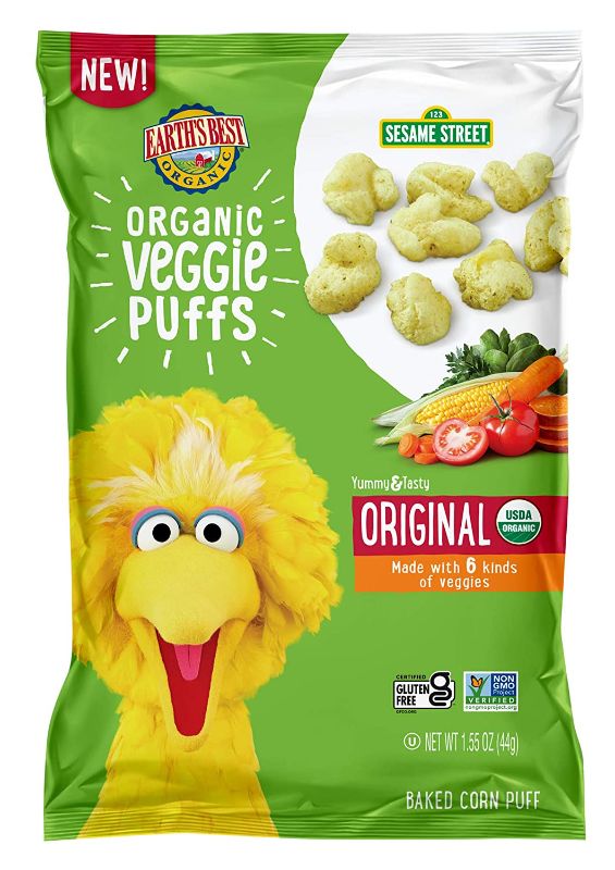 Photo 1 of Earth's Best Organic Sesame Street Toddler Snacks, Veggie Puffs, Original, 1.55 Oz (Pack of 4)