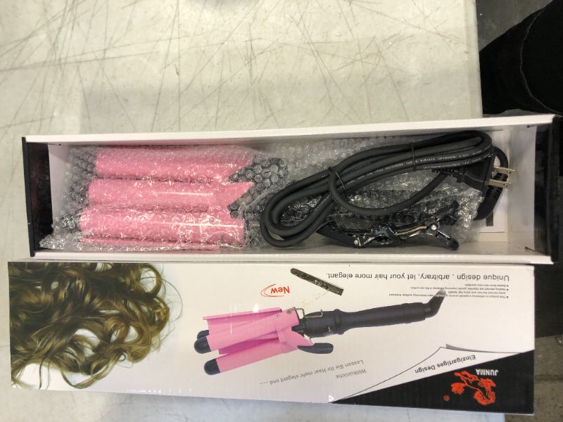 Photo 2 of 3 Barrel Curling Iron Wand Dual Voltage Hair Crimper with LCD Temp Display - 1 Inch Ceramic Tourmaline Triple Barrels, Temperature Adjustable Portable Hair Waver Heats Up Quickly (Pink)