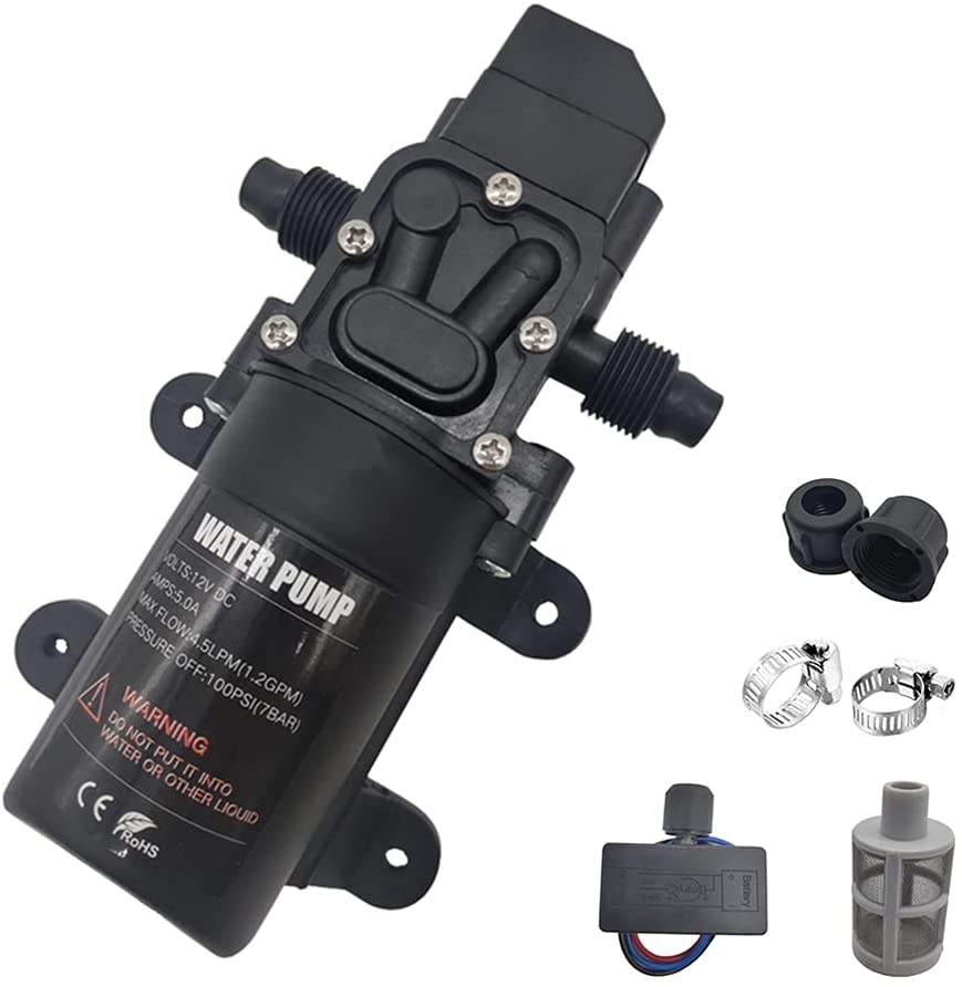 Photo 1 of 12V DC fresh water pump 60W diaphragm pump self-priming spray pump, with speed switch and filter, with pressure switch 4.5L/min 1.2GPM 100PSI, suitable for RV camper boat lawn garden