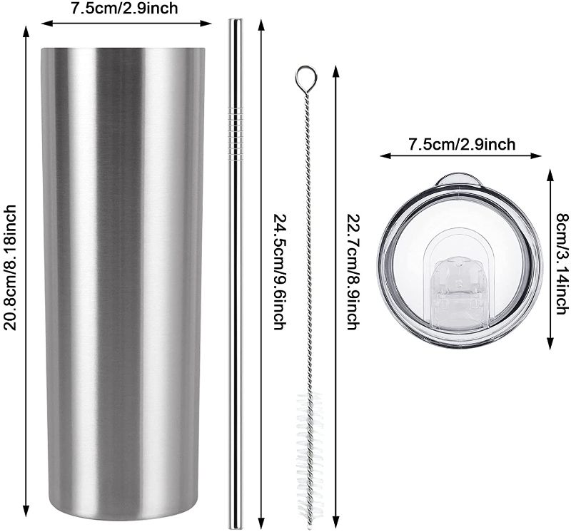 Photo 1 of 5PACK SKINNY TRAVEL TUMBLERS - COFFEE WATER TEA  SILVER AND 2 LIDS ONLY