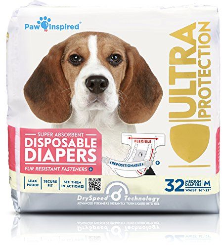 Photo 1 of Paw Inspired 32ct Disposable Dog Diapers Female Dog Diapers Ultra Protection Diapers for Dogs in Heat, Excitable Urination, or Incontinence (Medium)