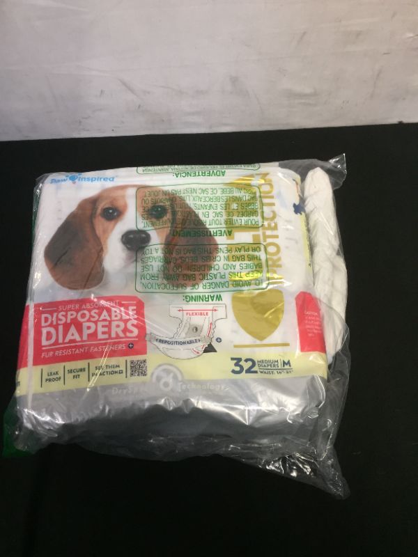 Photo 2 of Paw Inspired 32ct Disposable Dog Diapers Female Dog Diapers Ultra Protection Diapers for Dogs in Heat, Excitable Urination, or Incontinence (Medium)