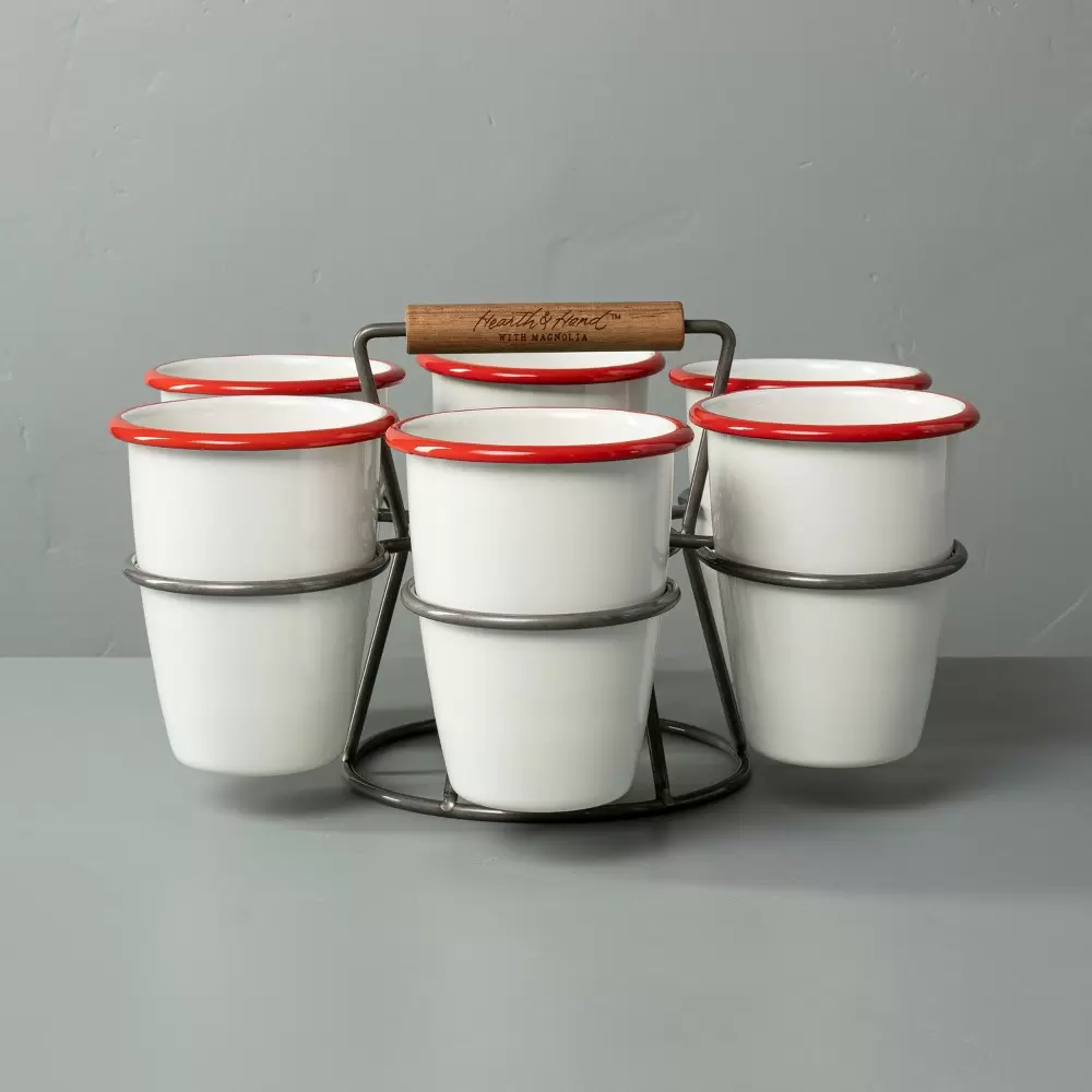 Photo 1 of 7pc 17oz Drink Caddy Set Red/Cream - Hearth & Hand with Magnolia
