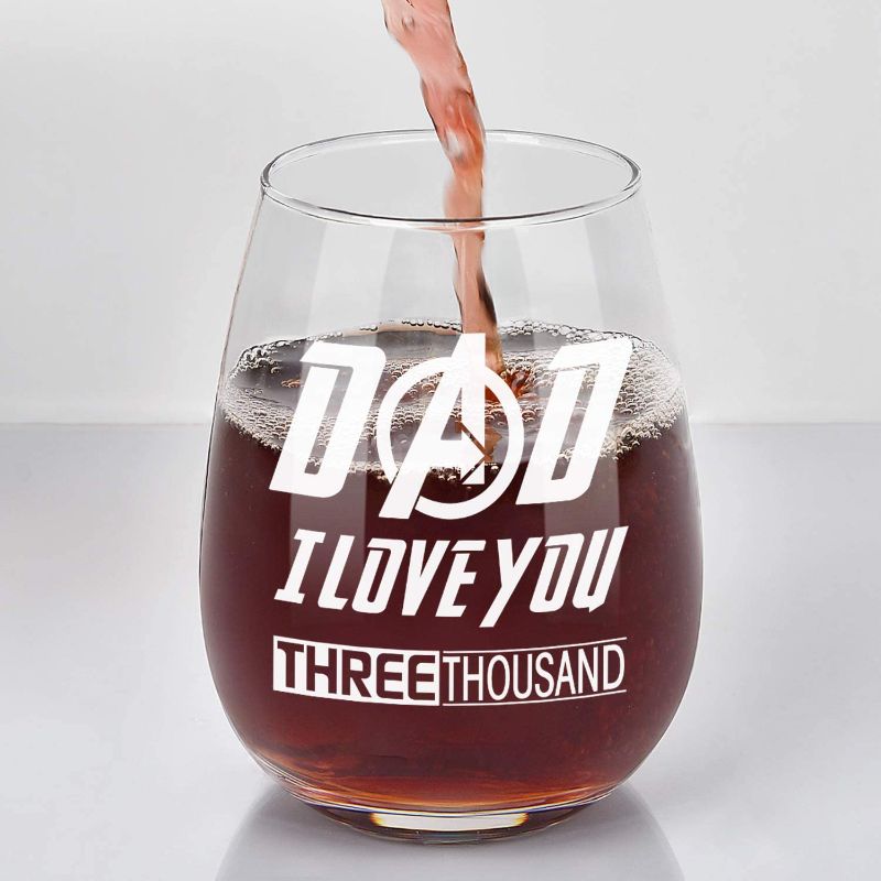 Photo 1 of Dad Wine Glass, Dad I Love You 3000 Stemless Wine Glass 15Oz for Father's Day, Birthday, Men, Dad, New Dad from Daughter Son
