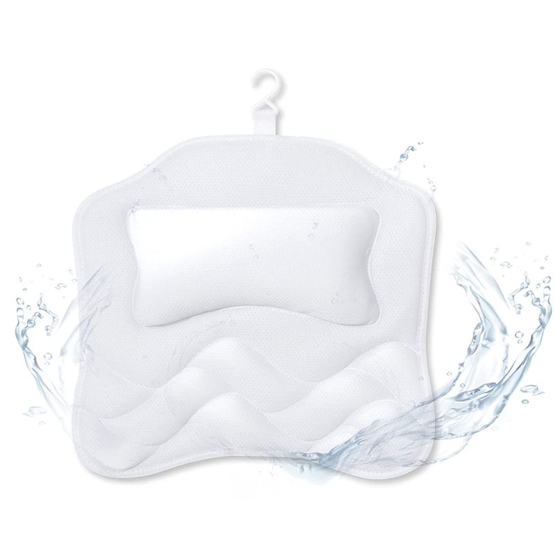 Photo 1 of CDJAYHOM Bath Pillow, Bathtub Pillows with Soft 5D Air Mesh & 5 Powerful Suction Cups, Ergonomic Spa Pillow for Head, Shoulder and Back Support, Soft, Non-Slip, Extra Thick, Bath Accessories
