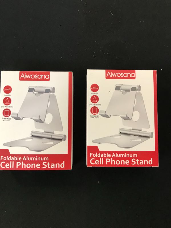 Photo 2 of Cell Phone Stand Adjustable Phone Holder for Desk Aiwosana Phone Dock Compatible with Phone 12 Mini 11 Pro Xs Max Xr X 8 7 6 6s Plus, All Android Smartphones 2 PCK
