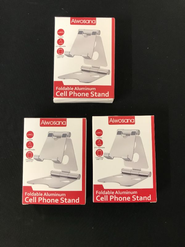 Photo 2 of Cell Phone Stand Adjustable Phone Holder for Desk Aiwosana Phone Dock Compatible with Phone 12 Mini 11 Pro Xs Max Xr X 8 7 6 6s Plus, All Android Smartphones 3 PCK
