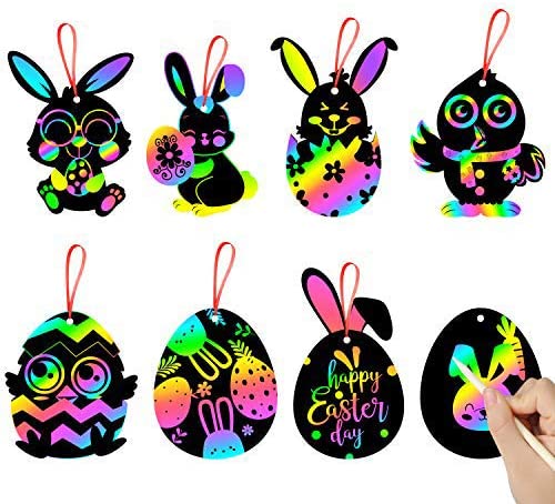 Photo 1 of MALLMALL6 64Pcs Easter Scratch Party Favors Easter Eggs Bunnies Chicks Scratch Cards Easter Decorations Party Supplies Scratching Bookmarks DIY Crafts Party Games School Classroom Supplies for Kid … -- 2 PCK
