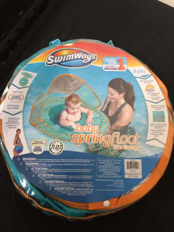 Photo 1 of Swimways Sea Life Step 1 Baby Spring Float Sun Canopy 9-24 Mos Teal 50+ Upf
