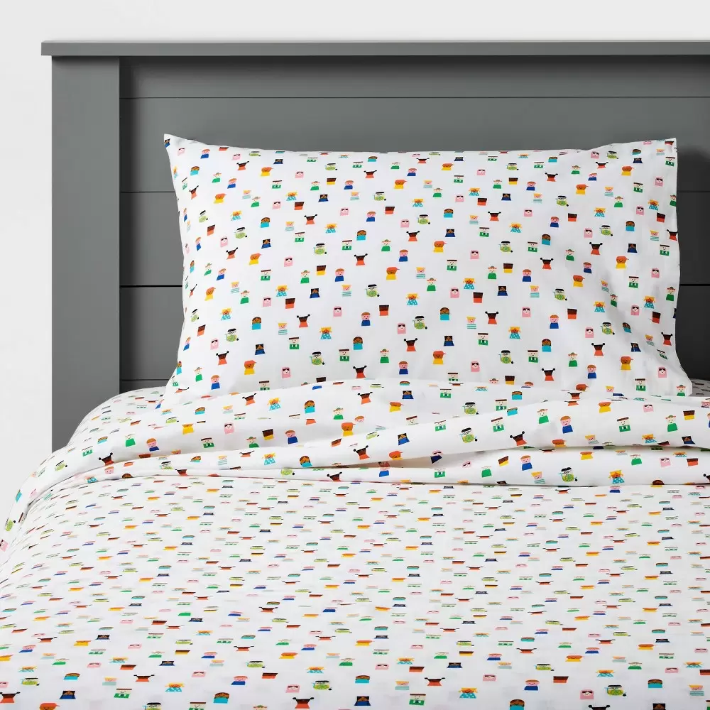 Photo 1 of 4pc Full Kids-Print Cotton Sheet Set - Christian Robinson x Target
