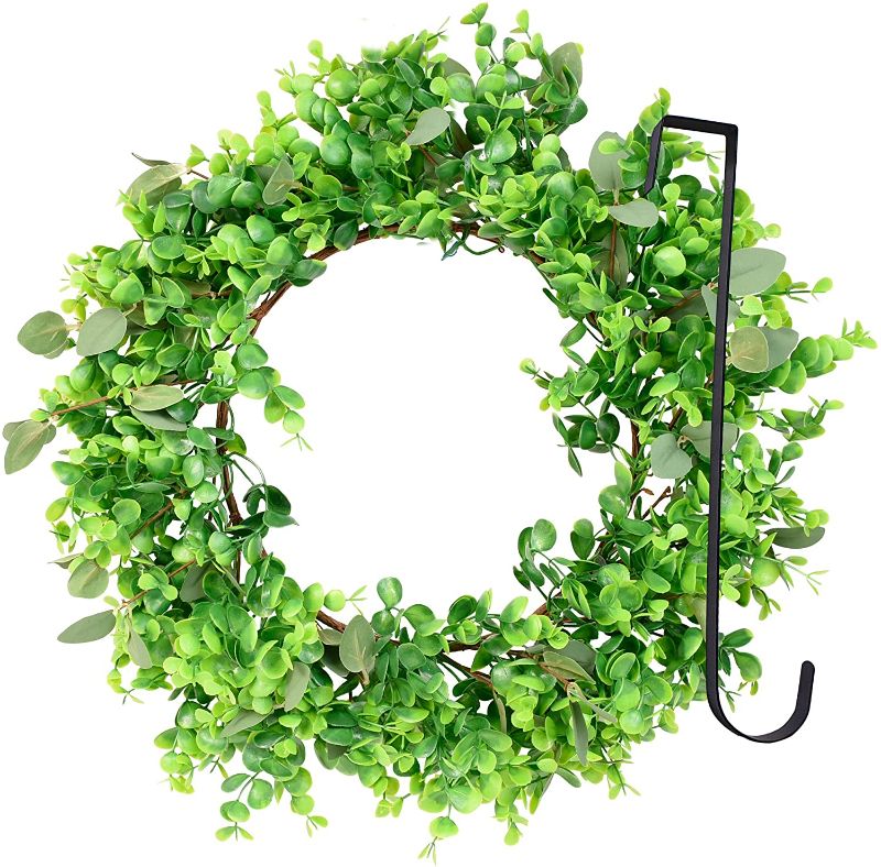 Photo 1 of 20 inches Large Eucalyptus Wreath Farmhouse Front Door Patio Spring Summer Decor for Outside or Indoors Welcome Greenery Into Your Home All Year Round and Hanging on The Wall Window
