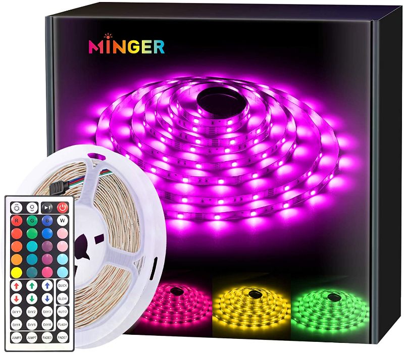 Photo 1 of Minger RGB LED Strip Lights, 16.4ft Waterproof Color Changing Light Strips with Remote Controller, 5050 LED and DIY Mode, Dimmable Full Light Strips for Bedroom, Room, Kitchen, Decoration Size:16.4 FT


