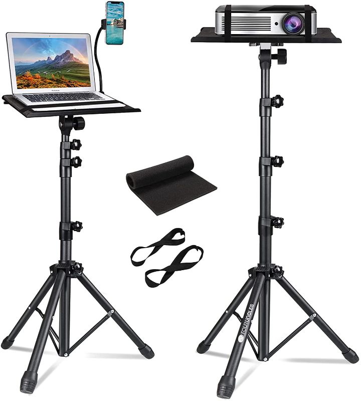 Photo 1 of Projector Tripod Stand - Laptop Tripod Adjustable Height 23 to 63 Inch DJ Mixer Stand Up Desk The Outdoor Computer Desk Stand Portable with Gooseneck Phone Holder?Apply to Stage or Studio

