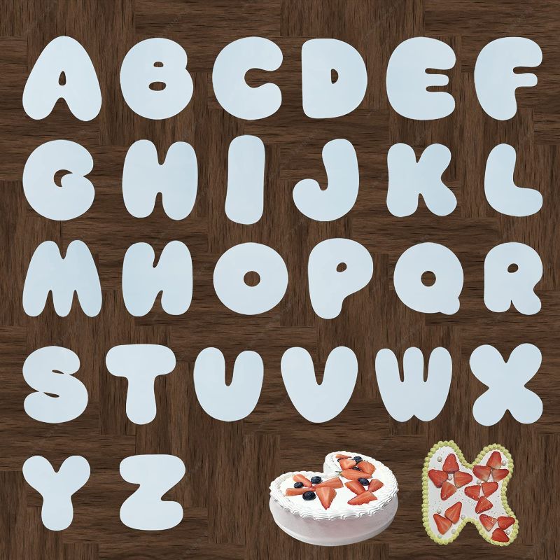 Photo 1 of Candy Font 8 Inch A-Z Alphabet Cake Stencils - 26Pcs Letter Mould,Cake CuttingTemplate for DIY Party Birthday Wendding
