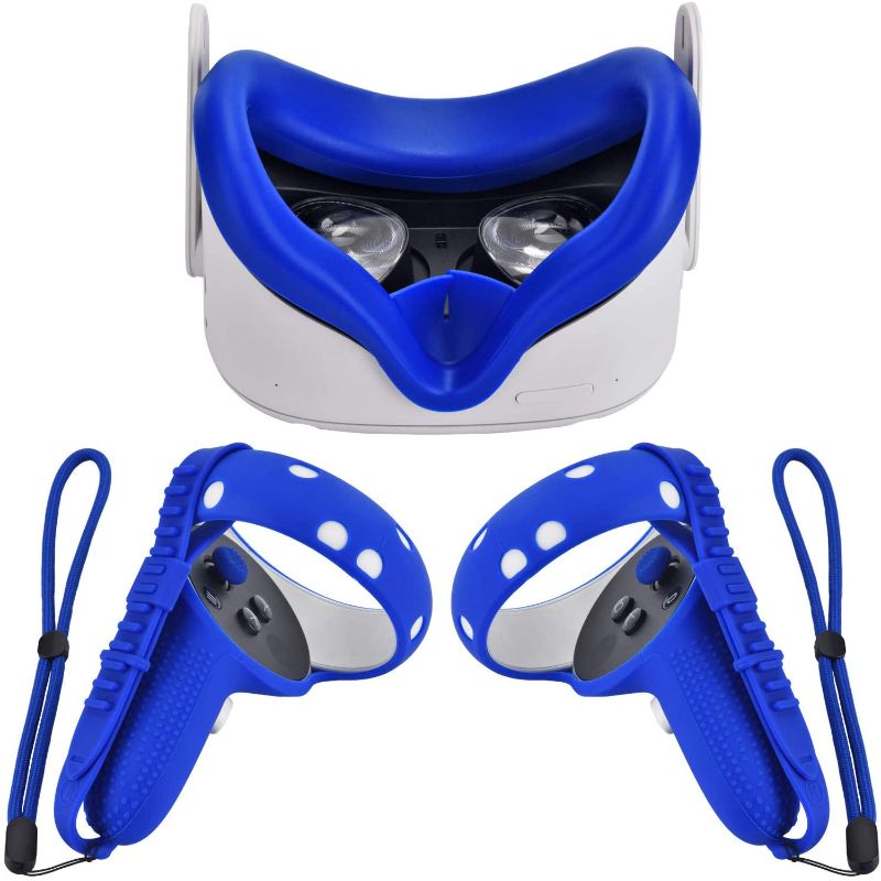 Photo 1 of Silicone Controller Grip Cover for Oculus Quest 2 with Face Cover Combo, VR Headset Accessories Sweatproof Anti Collision (Blue)
