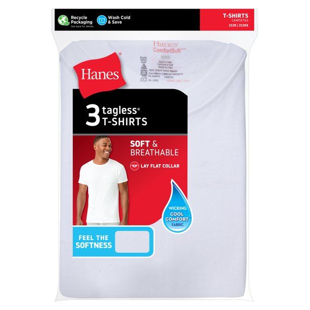 Photo 1 of Hanes Men's White Crew T-Shirt Undershirts, 3 Pack
