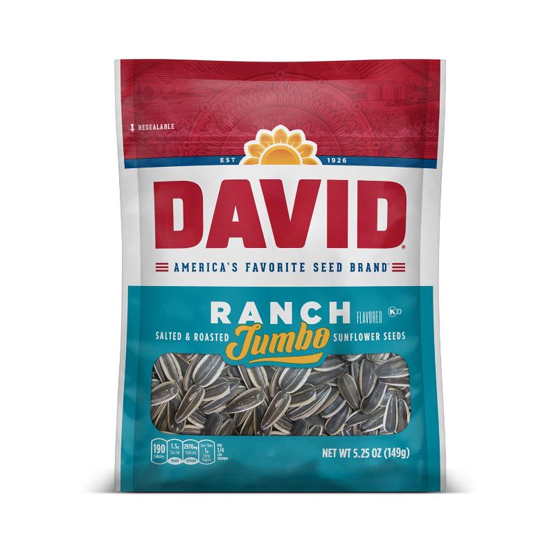 Photo 1 of David Seeds Jumbo Sunflower Ranch Flavor, 5.25-Ounce Bag (Pack of 12). Best By May 16 2021
