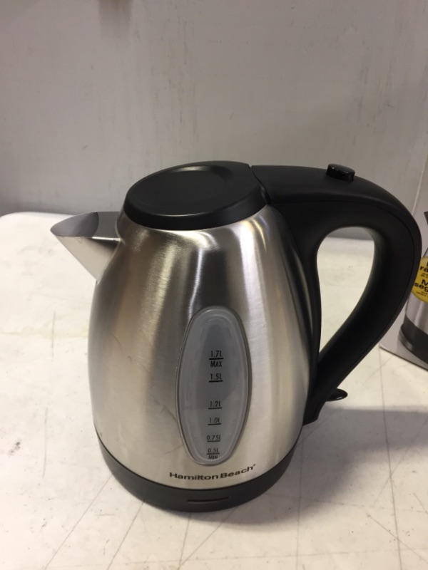 Photo 1 of Hamilton Beach Electric Tea Kettle, Water Boiler & Heater, 1.7 L, Cordless, Auto-Shutoff and Boil-Dry Protection, Stainless Steel (40880)