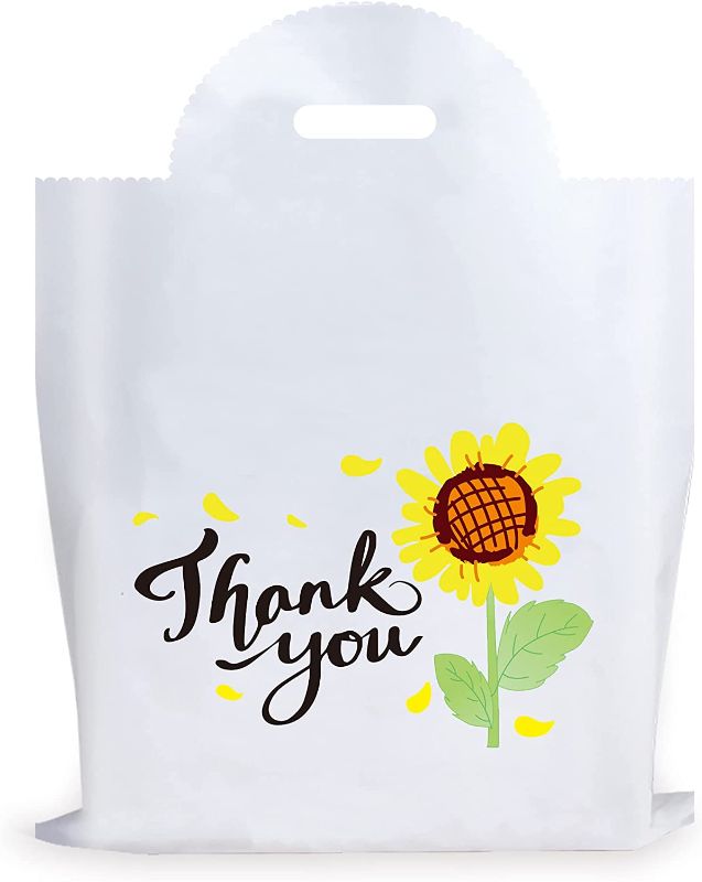 Photo 1 of 100 Pcs Thank You Merchandise Sunflower Bag 12X16,Shopping Bags Retail Bags with Handles for Birthday Wedding and Party Celebrations Wrapping Presents,Reusable Gift Bags in Bulk for Small Retail Shops
