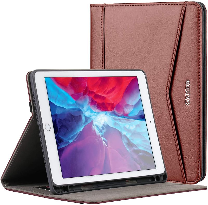 Photo 1 of Gshine Case for iPad 6th Generation, iPad 9.7 Case 5th Generation 2018/2017, Full-Body Protective Rugged Shockproof Case with Built-in Hand Strap & Apple Pencil Holder, Auto Sleep/Wake- Brown
