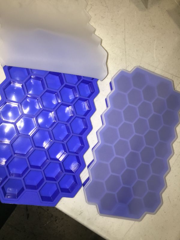 Photo 1 of 2 PACKS OF 2 Ice Cube Tray Silicone, 2 Pack Ice Trays for Freezer with Lid (BPA Free), Flexible & Easy-Release Honeycomb Ice Cube Trays Molds Creates 74 Small Ice Cubes for Cocktail Whiskey, Drinks, Baby Food
