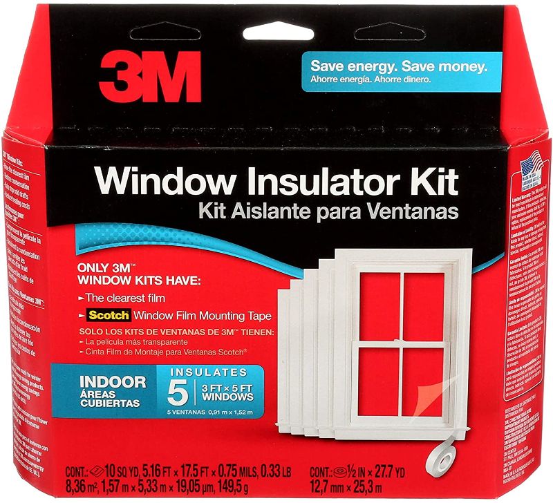 Photo 1 of 2 PACKS OF 3M Indoor Window Insulator Kit, Window Insulation Film for Heat and Cold, 5.16 ft. x 17.5 ft., Covers Five 3 ft. by 5 ft. Windows