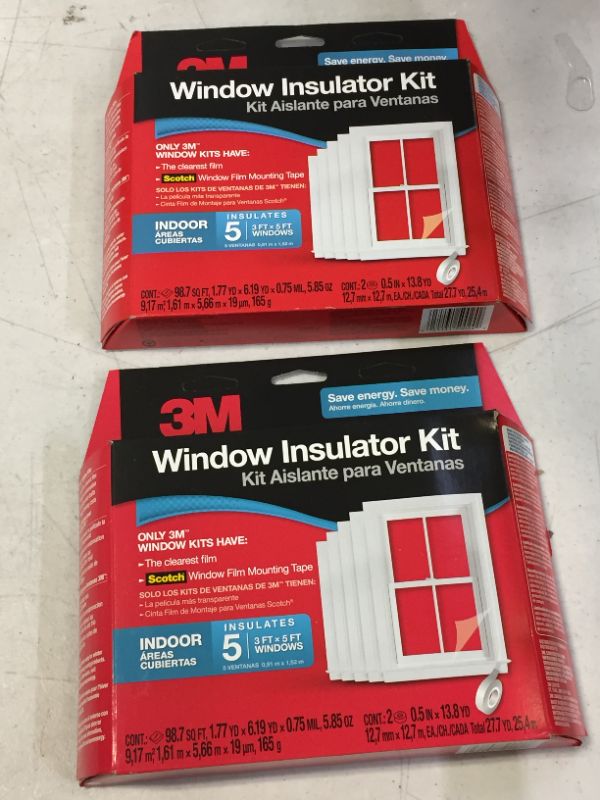 Photo 2 of 2 PACKS OF 3M Indoor Window Insulator Kit, Window Insulation Film for Heat and Cold, 5.16 ft. x 17.5 ft., Covers Five 3 ft. by 5 ft. Windows