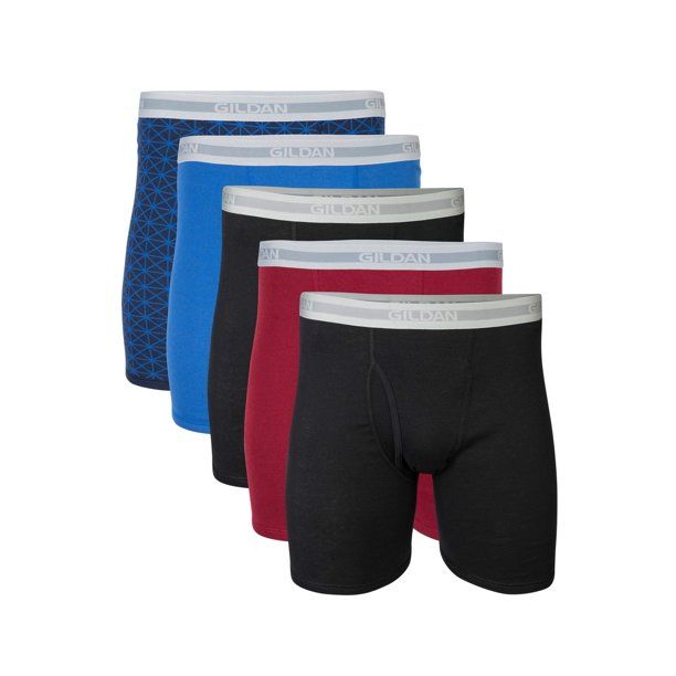 Photo 1 of Gildan Adult Men's Regular Leg Boxer Briefs, 5-Pack, Sizes S-2XL, 6" Inseam