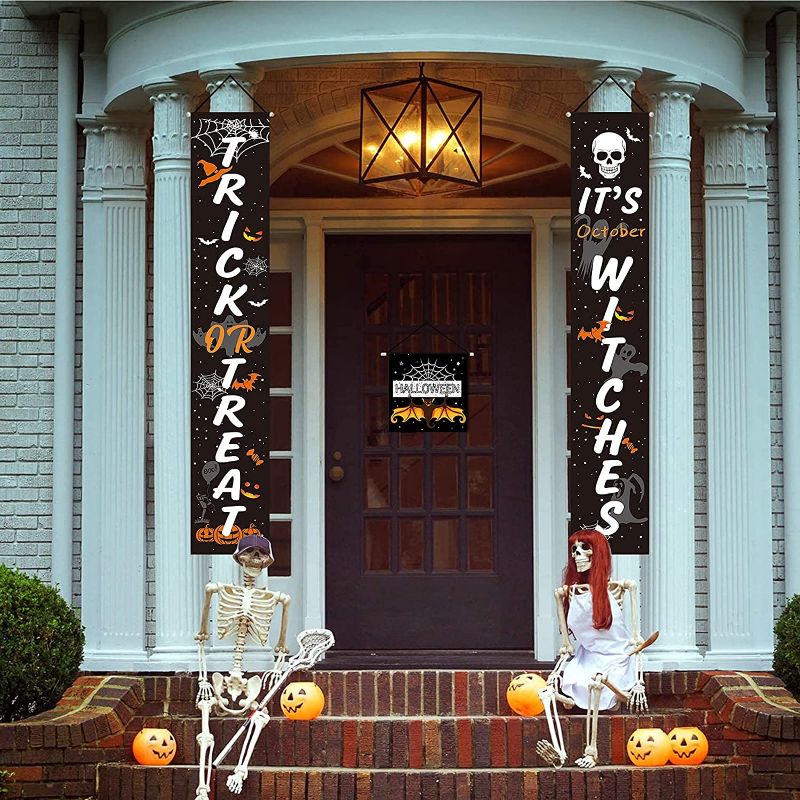 Photo 1 of  Halloween Porch Banners 3PCS, Trick or Treat & It's October Witches Hanging Porch Signs Decor-SET OF 2