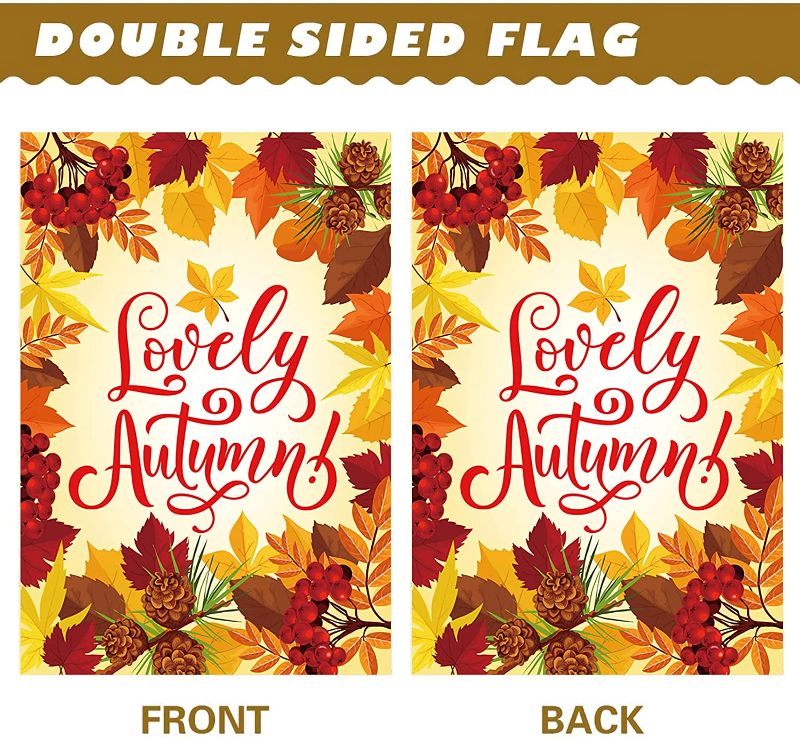 Photo 1 of Fall Garden Flag12x18 Double Sided with Lovely Autumn Maple Leaves Pattern Red Berries-SET OF 2