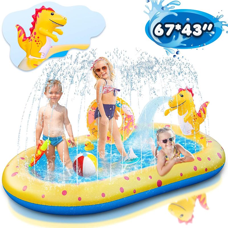Photo 1 of Kids Pool Splash Pad, Inflatable Sprinkler Pool Splash Mat (67x43 Inch)