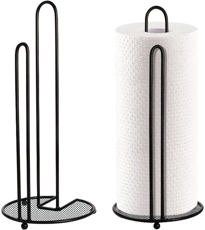 Photo 1 of QUTREY 2 Pack 13 Inch Paper Towel Holder Stand, Black Metal Dispenser Fits Standard Sized Paper Towel Rolls for Countertop, Kitchen, Dining Table, Bathroom
