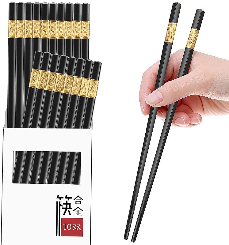 Photo 1 of 10 Pairs Reusable Chopsticks Dishwasher Safe,9.5 Inch Fiberglass Chopsticks Set, Japanese Chinese Korean Chopsticks for Food, Non-Slip, Easy to Use (Black Chopsticks)
