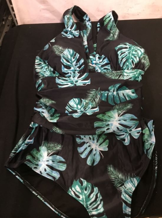 Photo 1 of Youdian Black and Teal Swim Suit with Tropical Design size L