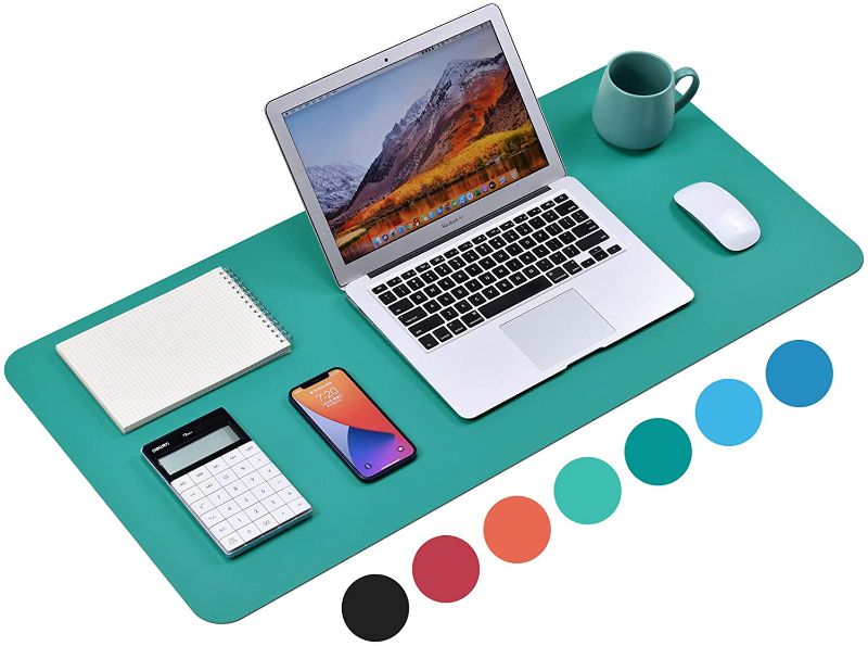 Photo 1 of Non-Slip Desk Pad (35.4 x 17"), Waterproof Mouse Pad, PU Leather Desk Mat, Office Desk Cover Protector, Desk Writing Mat for Office/Home/Work/Cubicle (Dark Cyan)
