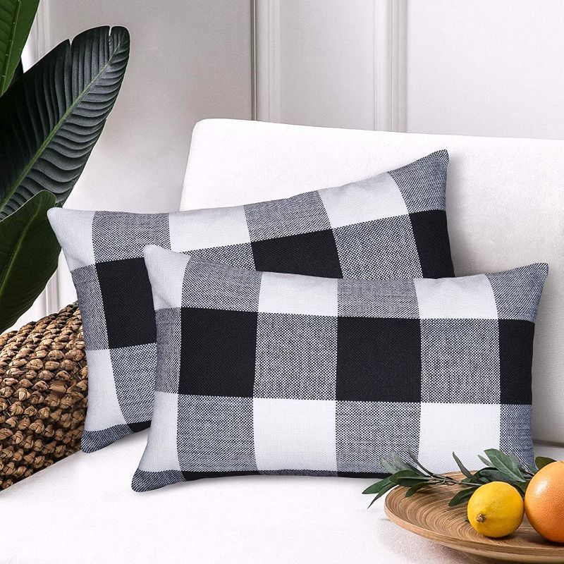 Photo 1 of AGUDAN Plaid Throw Pillow Covers - Cotton Linen Decorative-Farmhouse Decor Cushion Pillowcase for Couch, Bed, Sofa, Car 2-Pack
