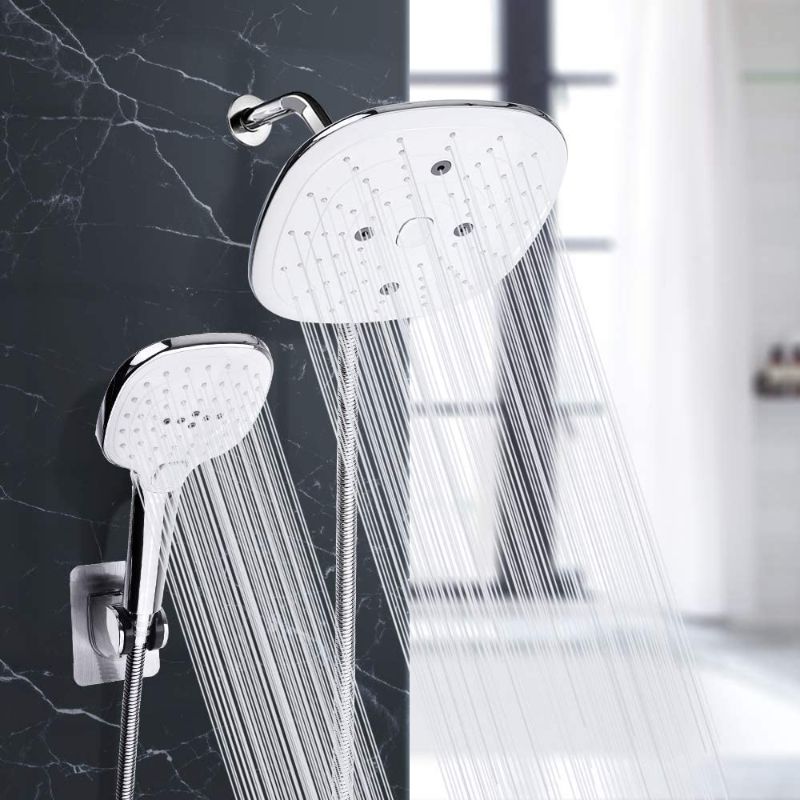 Photo 1 of 3 PACKS VADIV 9.5'' High Pressure Shower Head Combo with Adjustable Fixed Showerhead, Handheld Shower Head?60'' Hose, Push Button Flow Control,2 Strong Adhesive Bracket(Square)
