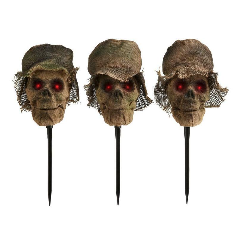 Photo 1 of 18 in. Animated LED Halloween Scarecrow Pathway Markers (3-Pack)
