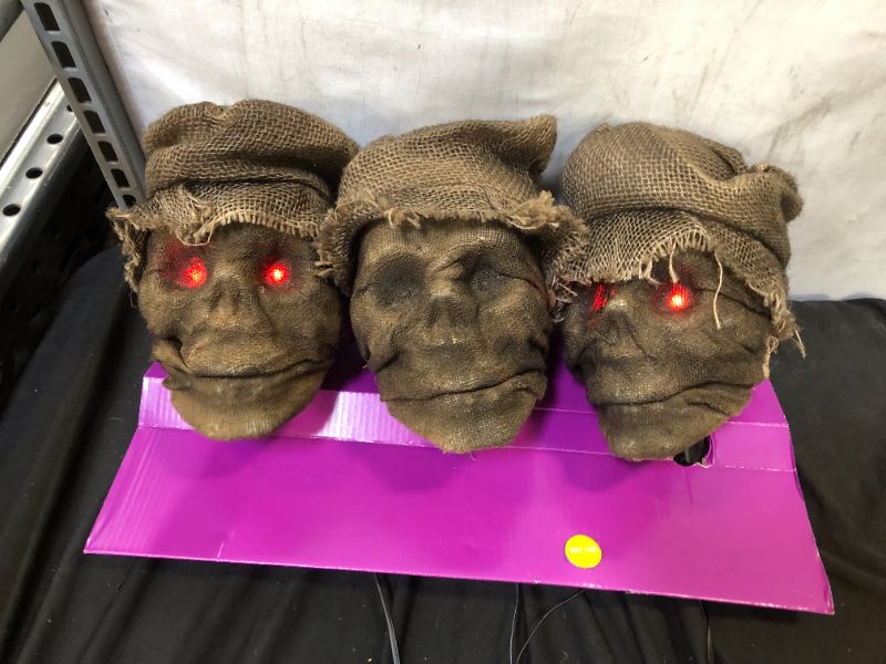 Photo 2 of 18 in. Animated LED Halloween Scarecrow Pathway Markers (3-Pack) (ONE OF THE HEADS DOES NOT WORK)