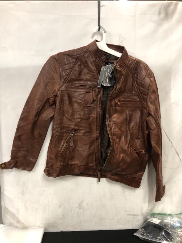 Photo 2 of Brown Leather Jacket Mens - Cafe Racer Real Lambskin Leather Distressed Motorcycle Jacket
large looks m