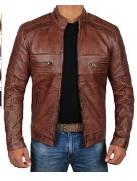 Photo 1 of Brown Leather Jacket Mens - Cafe Racer Real Lambskin Leather Distressed Motorcycle Jacket
large looks m