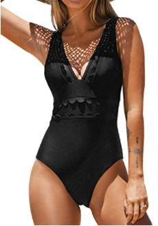 Photo 1 of CUPSHE Women's Solid Black V Neck Mesh One Piece Swimsuit
XL