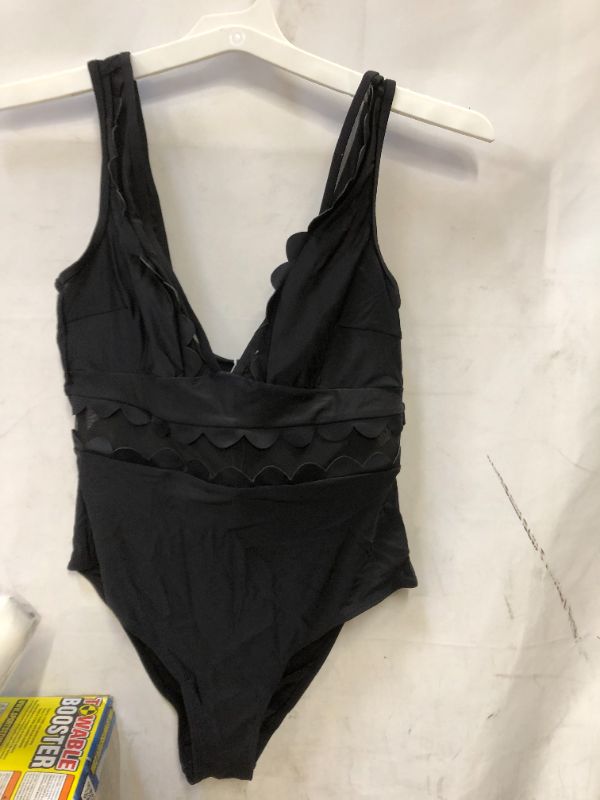 Photo 2 of CUPSHE Women's Solid Black V Neck Mesh One Piece Swimsuit
XL