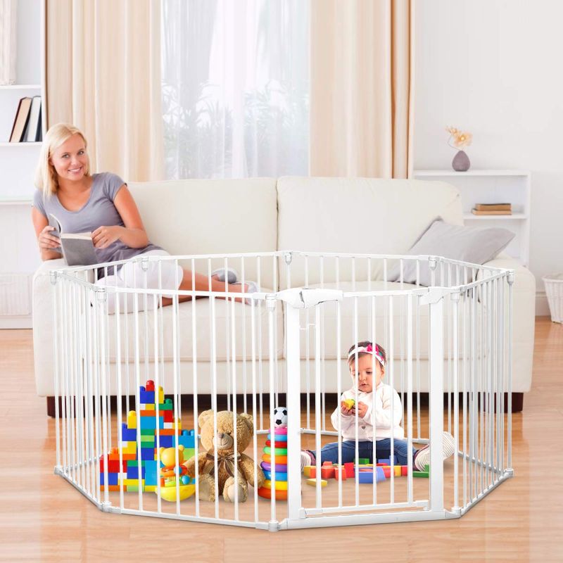 Photo 1 of 198 Inch-Baby Gate, Extra Wide Baby Gate Play Yard 8 Panel,Foldable and Detachable Safety Gate for Pet or Child,Auto Close Baby Gate for Stairs Doorways Barriers,Hardware Mount(Tall,white)